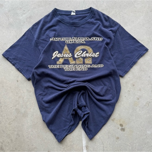 Y2K Jesus tee in Navy and Gold - Picture 1 of 4